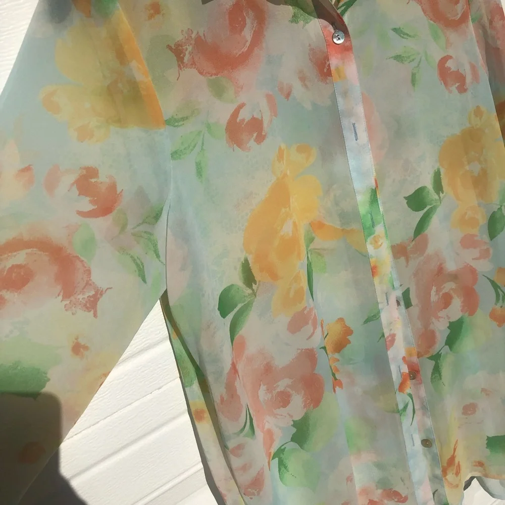 J. Jill Sheer Floral Pastel  Business Casual Blouse - Picture 5 of 7